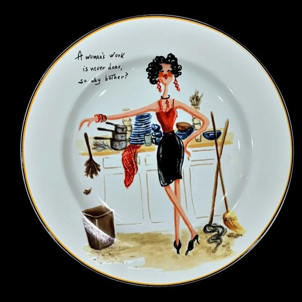 Sakura Spring Cleaning Salad Dessert Plates Set of 4 Stoneware Humorous Women